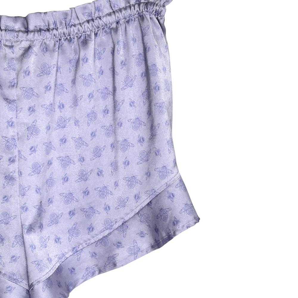 Bridgerton Satin Coquette Ruffle Pajama Sleep Shorts Medium Bee Romantic Purple - Picture 6 of 8